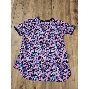 Stan Herman Violets Nightgown Night Dress Stretch Pockets Floral Sz XL Shirt